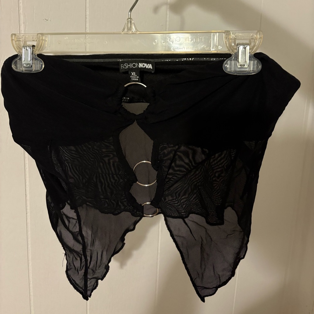 Fashion Nova Black Sheer Ring-Front Bandeau Crop Top